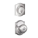 Schlage Plymouth Single Cylinder Keyed Entry Door Knob Set and Camelot Deadbolt Combo with Camelot Rose