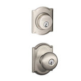 Schlage Plymouth Single Cylinder Keyed Entry Door Knob Set and Camelot Deadbolt Combo with Camelot Rose