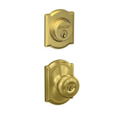 Schlage Georgian Single Cylinder Keyed Entry Door Knob Set and Camelot Deadbolt Combo with Camelot Rose