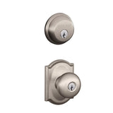 Schlage Plymouth Single Cylinder Keyed Entry Door Knob Set and Deadbolt Combo with Camelot Rose