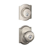 Schlage Georgian Single Cylinder Keyed Entry Door Knob Set and Camelot Deadbolt Combo with Camelot Rose