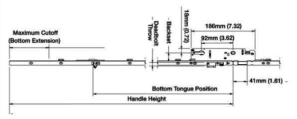 Hoppe Multipoint 1.38" Backset Automatic Gear with Tongue Bottom Extension