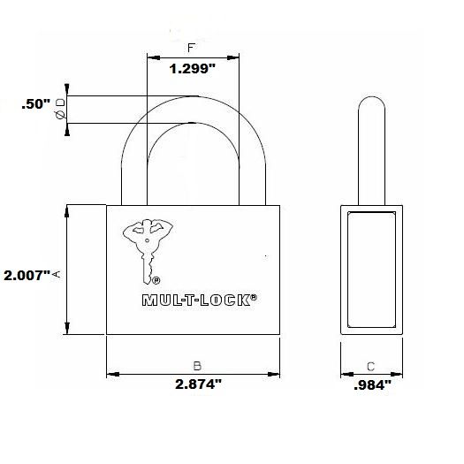 Mul-T-LOCK MT5+ MTL800 #13 C-Series padlock - 1/2" Shackle
